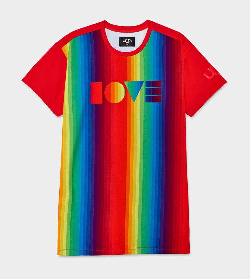 Ugg T-Shirt Mens - Ugg Pride Logo Rainbow Stripes - 540RVIPZX